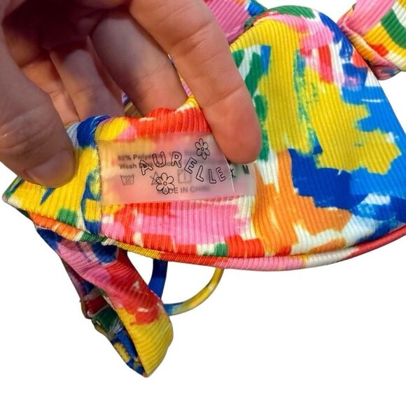 Aurelle Swim Henri Multicolor Bralette Bikini Top Size Medium Button Size Small - Picture 8 of 8